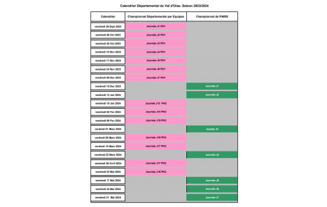 Calendrier des rencontres 2023-2024  